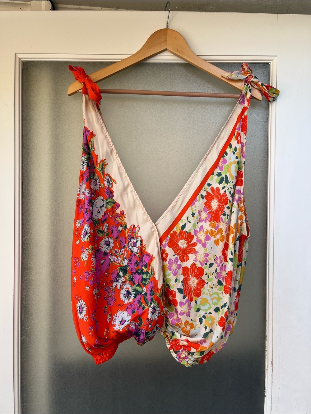 Free People Floral Tie-Shoulder bubble hem scarf tank in orange
